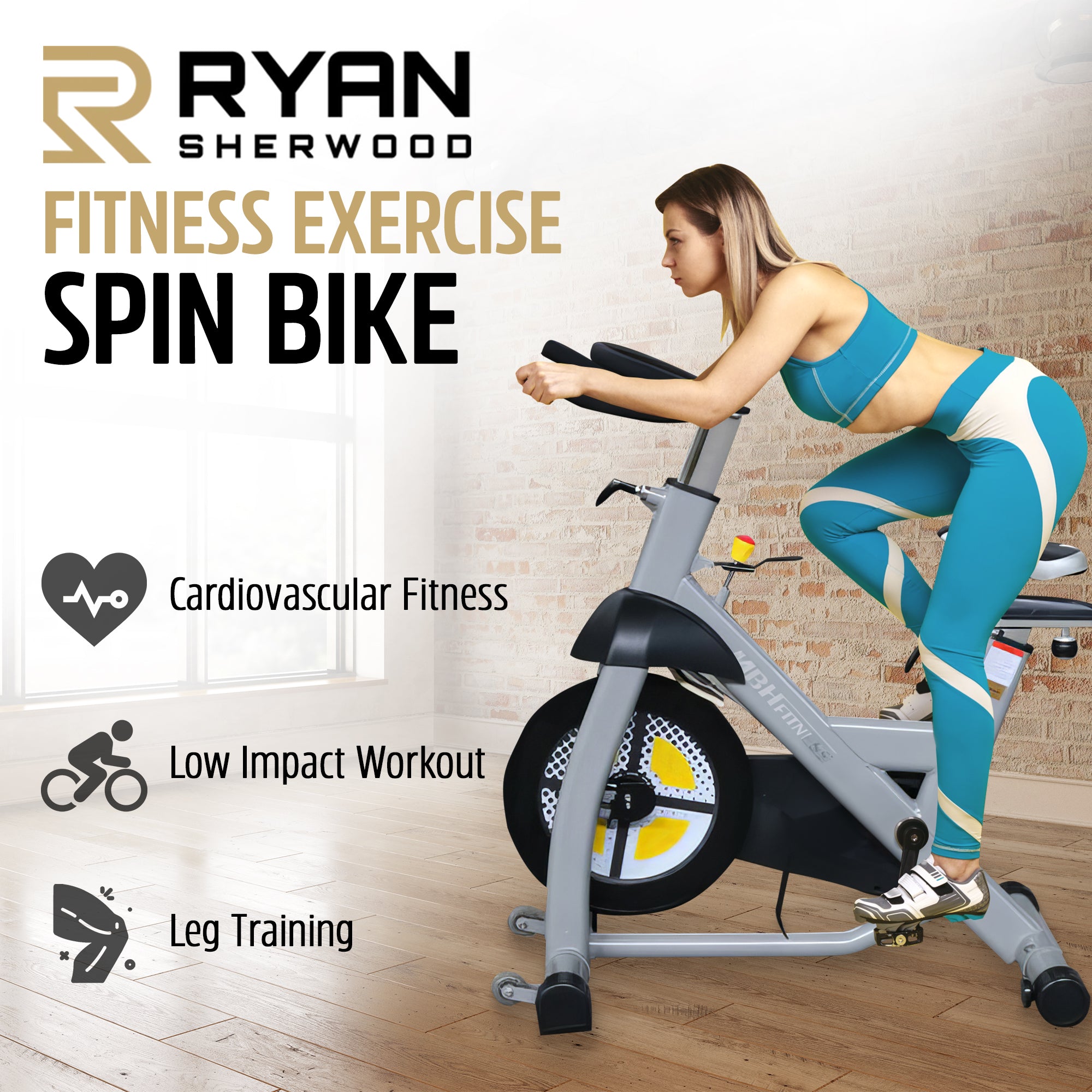 Ryan Sherwood MBH Exercise Bike Exercise Bike with 45 Pound Flywheel and 4 Way Padded Seat Steel Framed Exercise Equipment for Home Gym 350 Pound